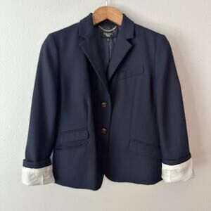 Talbots Wool Navy Crest Button Preppy Blazer Jacket Women's Size 16 Petite